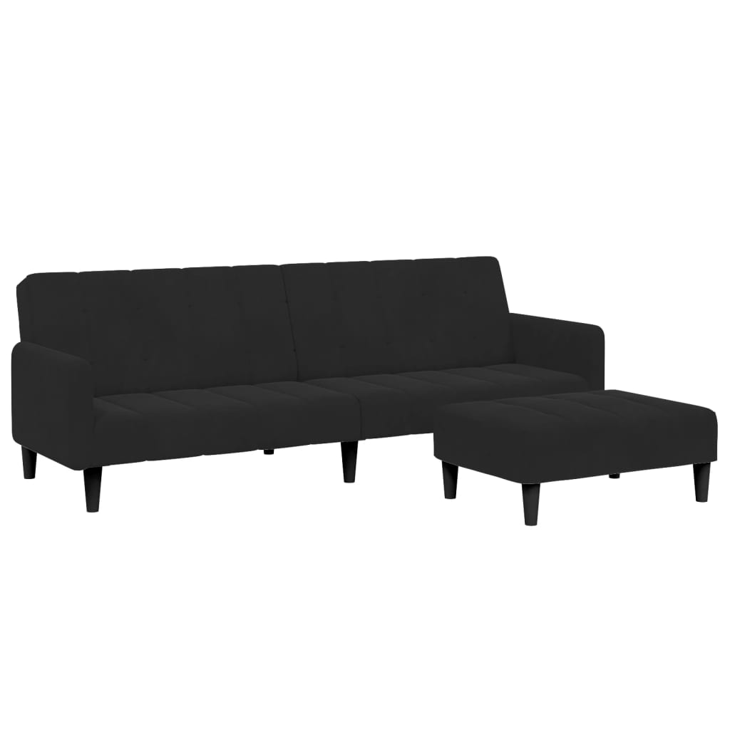 Canapea extensibilă cu taburet, 2 locuri, negru, catifea GartenMobel Dekor