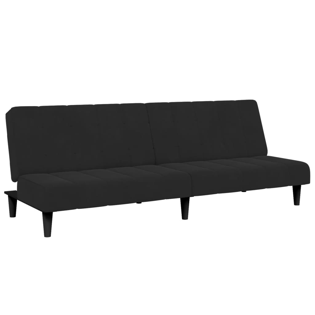 Canapea extensibilă cu taburet, 2 locuri, negru, catifea GartenMobel Dekor