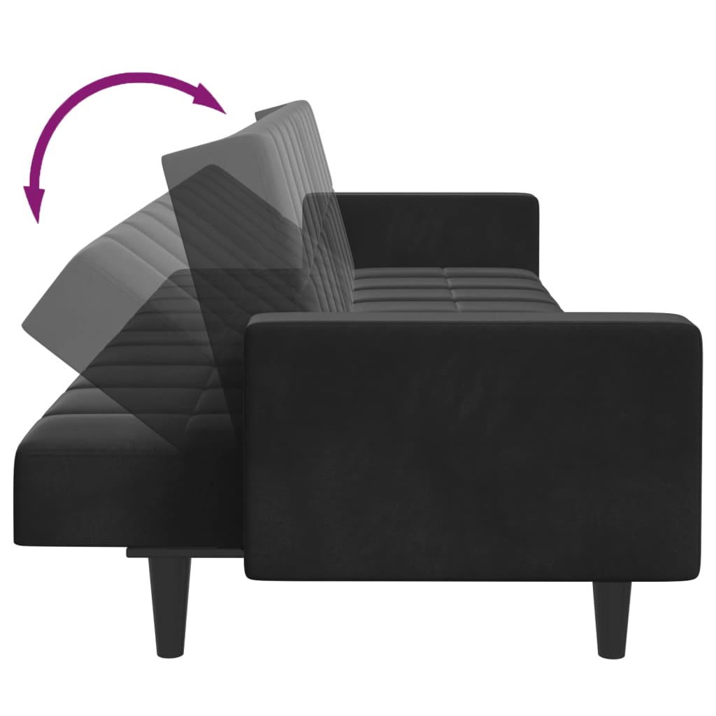 Canapea extensibilă cu taburet, 2 locuri, negru, catifea GartenMobel Dekor