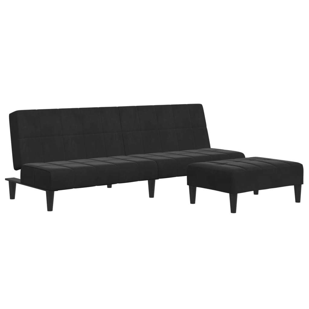 Canapea extensibilă cu taburet, 2 locuri, negru, catifea GartenMobel Dekor