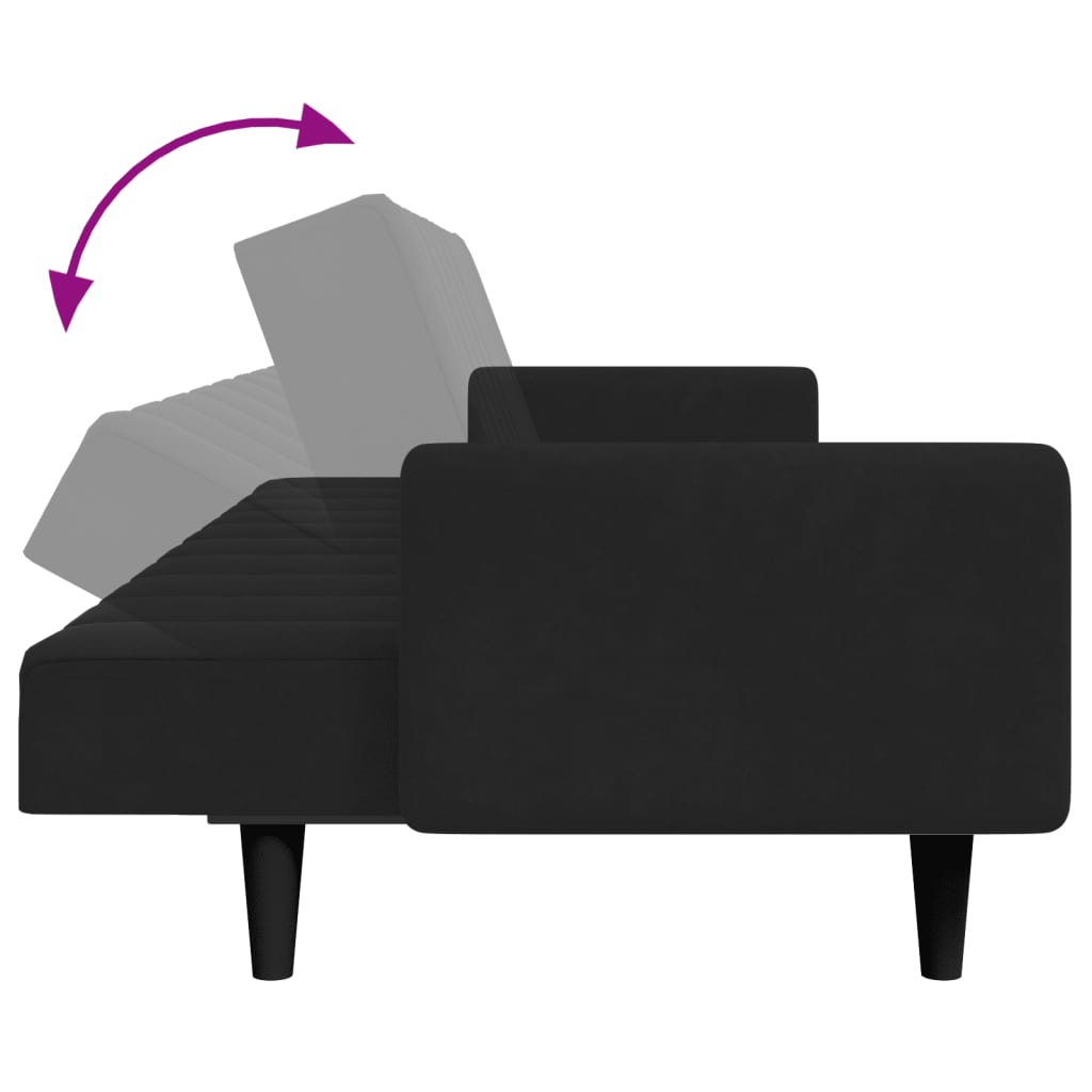 Canapea extensibilă cu taburet, 2 locuri, negru, catifea GartenMobel Dekor