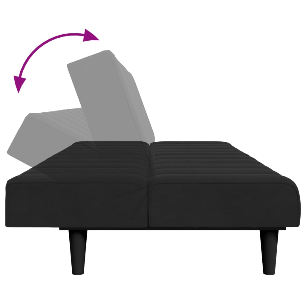 Canapea extensibilă cu taburet, 2 locuri, negru, catifea GartenMobel Dekor