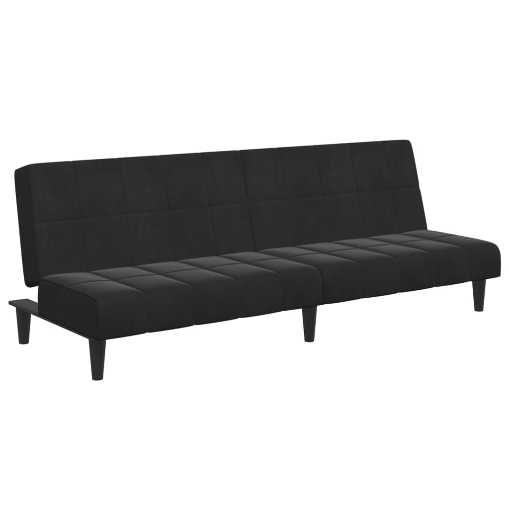 Canapea extensibilă cu taburet, 2 locuri, negru, catifea GartenMobel Dekor