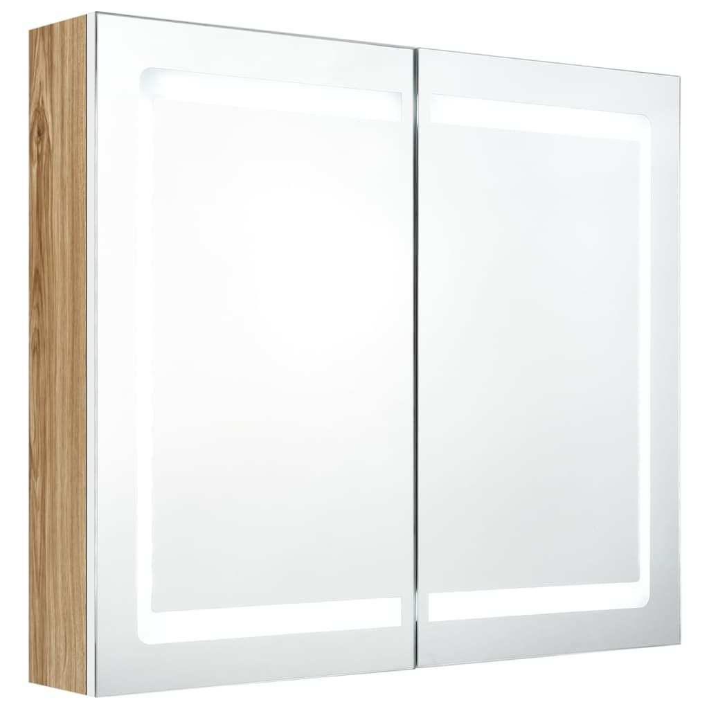 Dulap de baie cu oglindă și LED, alb și stejar, 80x12x68 cm GartenMobel Dekor