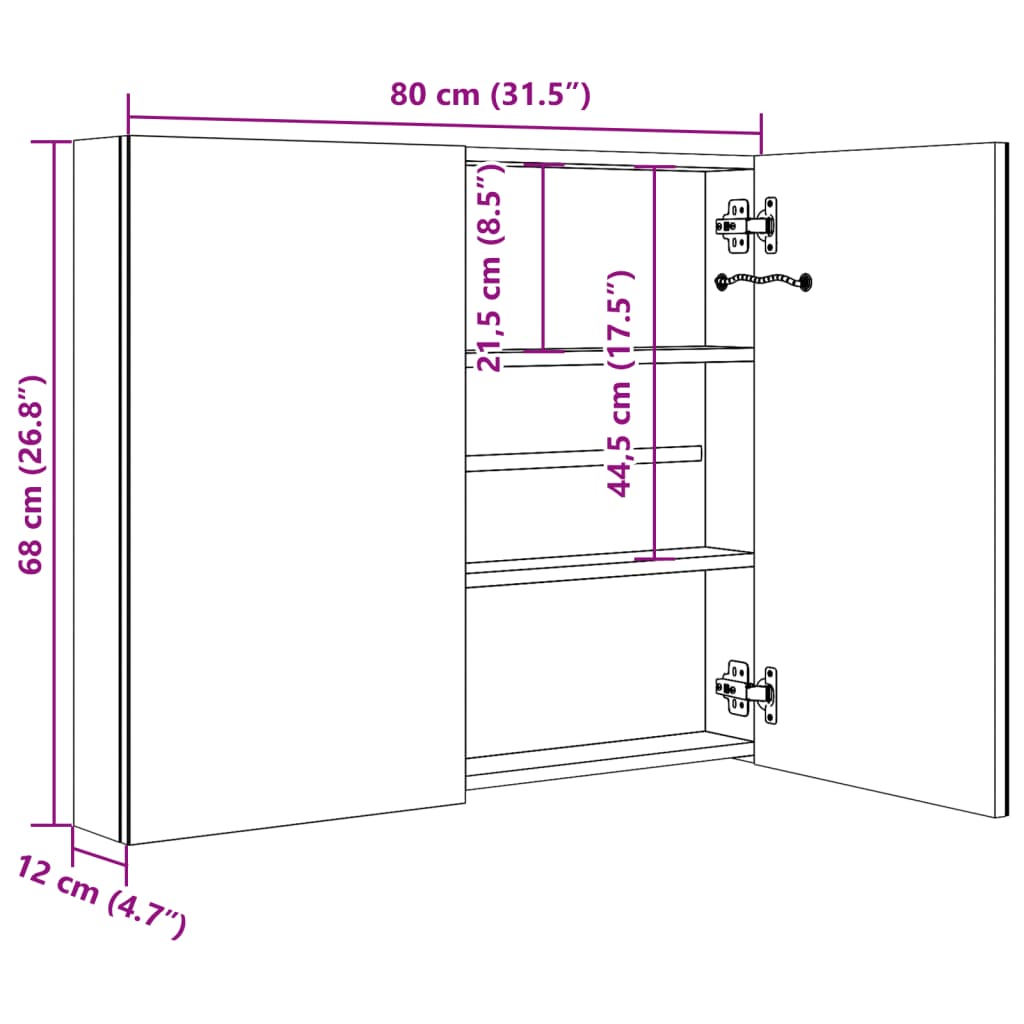Dulap de baie cu oglindă și LED, gri, 80x12x68 cm GartenMobel Dekor