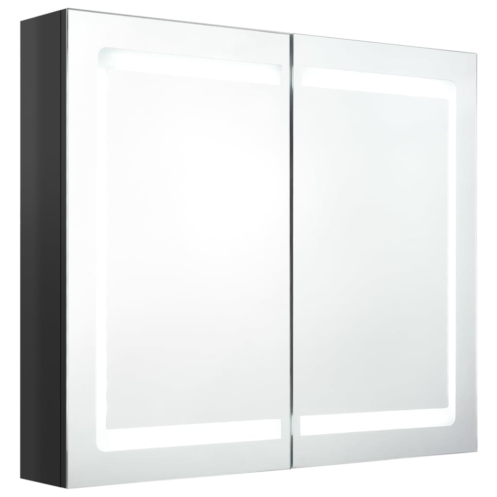 Dulap de baie cu oglindă și LED, negru strălucitor, 80x12x68 cm GartenMobel Dekor