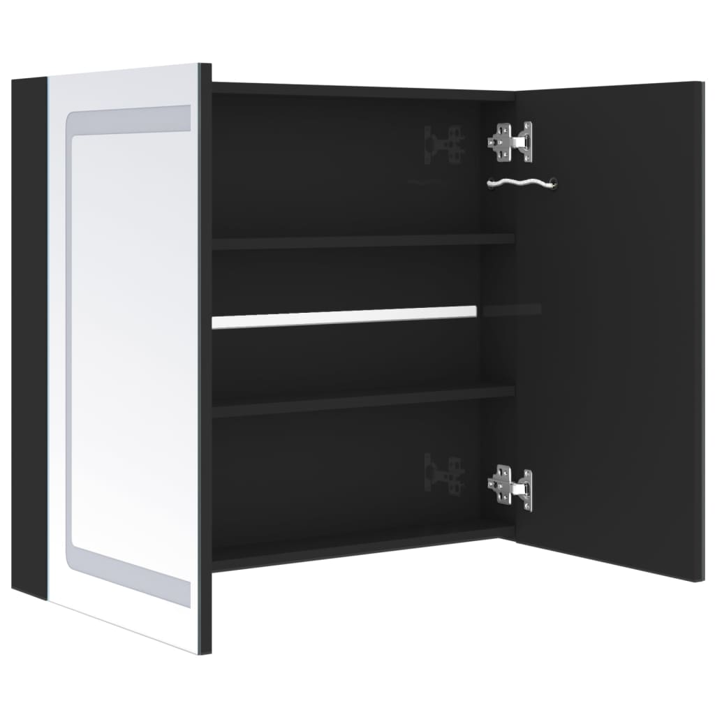 Dulap de baie cu oglindă și LED, negru strălucitor, 80x12x68 cm GartenMobel Dekor