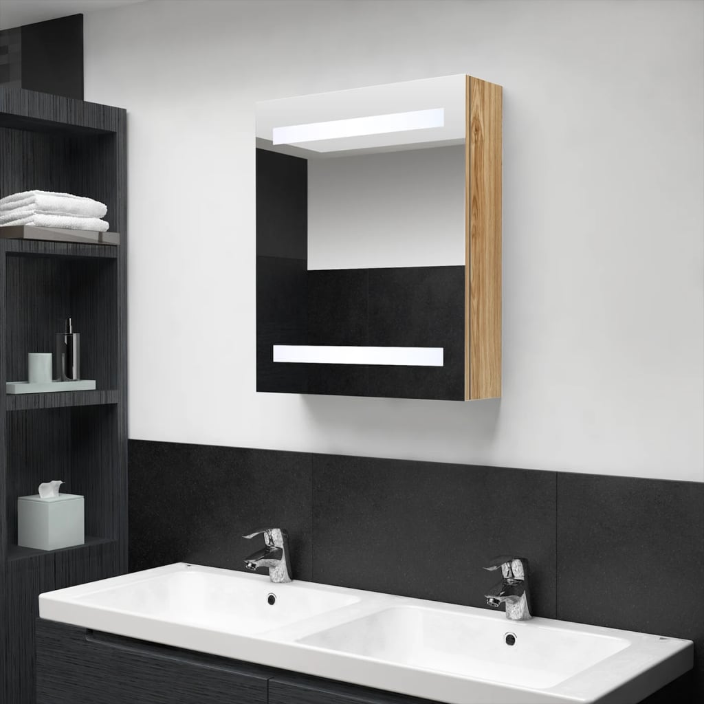 Dulap de baie cu oglindă și LED, stejar, 50x14x60 cm GartenMobel Dekor