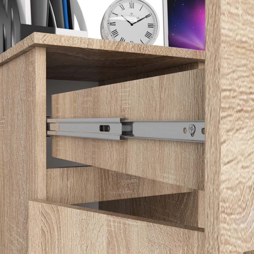 Birou computer PIKSEL, cu sertar, dulap si raft pentru tastatura, stanga, 90x50x77 cm, stejar sonoma Household NewTrend