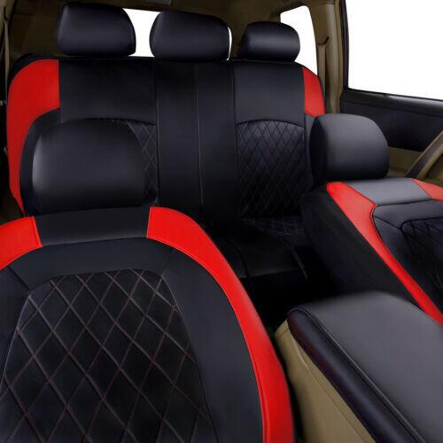 Set Huse Scaune Auto RoGroup Roma, piele ecologica, cu fermoare pentru bancheta rabatabila, 9 Bucati, culoare rosu cu negru Automobile ProTravel