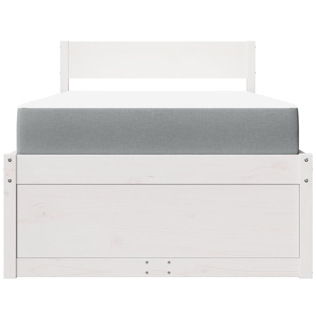 Pat cu sertare și saltea, alb, 100x200 cm, lemn masiv pin GartenMobel Dekor