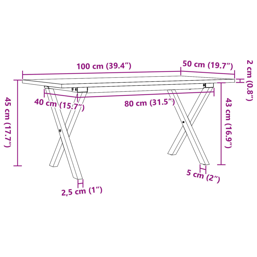 Masă de cafea, cadru X, 100x50x45 cm, lemn masiv pin și Oţel GartenMobel Dekor