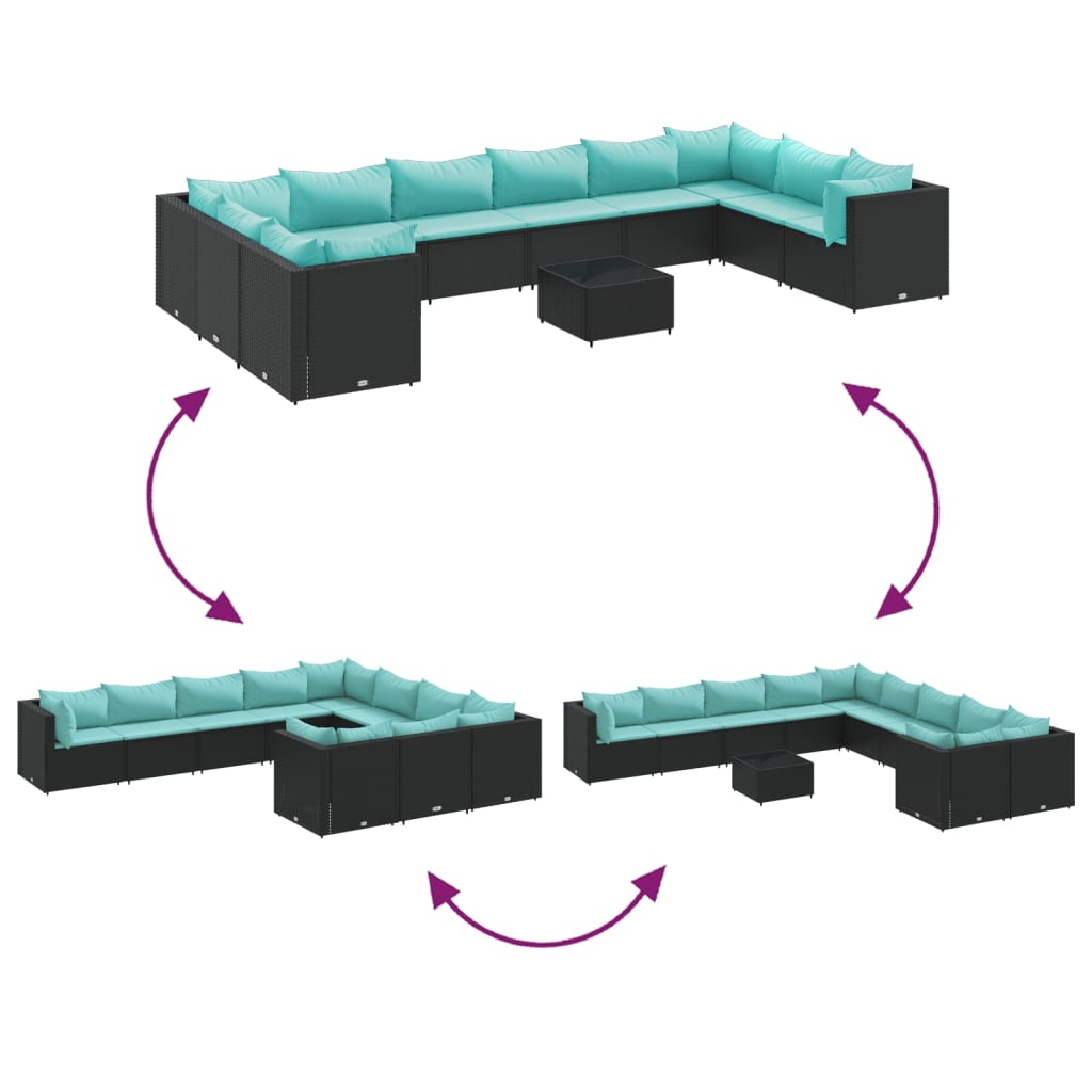 Set mobilier de grădină cu perne, 10 piese, negru, poliratan GartenMobel Dekor