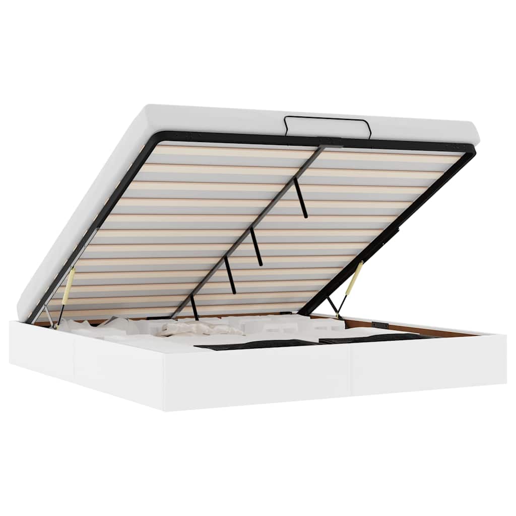 Cadru de pat otoman fără saltea alb 200x200cm piele artificială GartenMobel Dekor