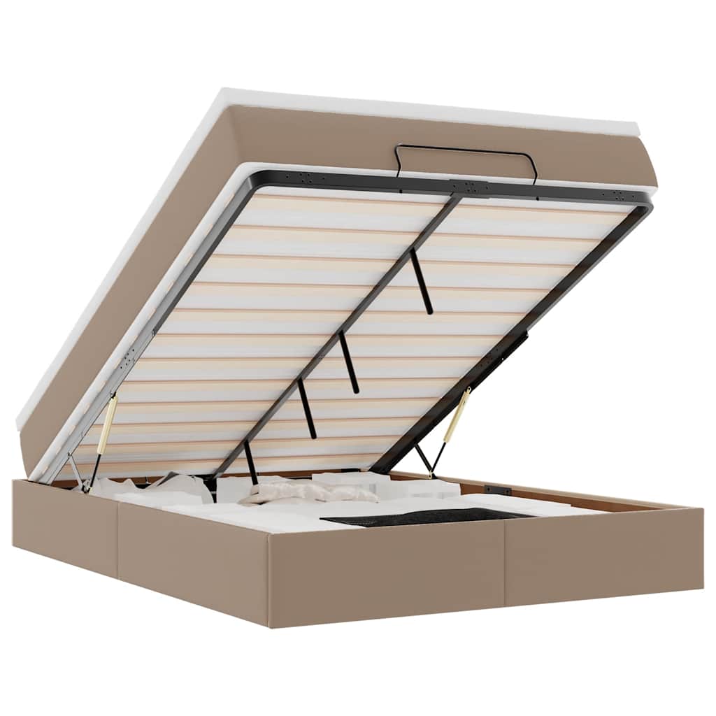 Cadru de pat otoman cu saltea Cappucino piele artificială GartenMobel Dekor