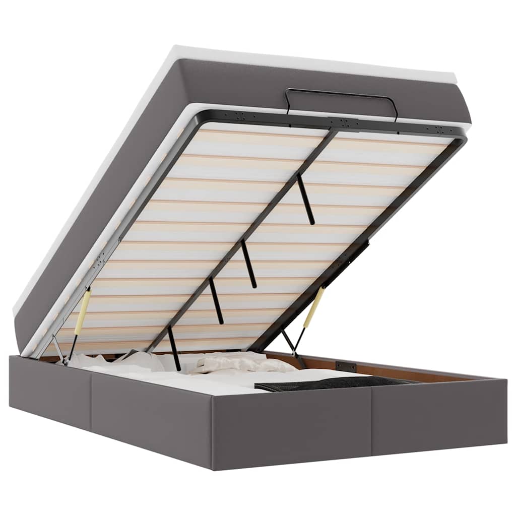 Cadru pat otoman cu saltea gri 120x190 cm piele artificială GartenMobel Dekor