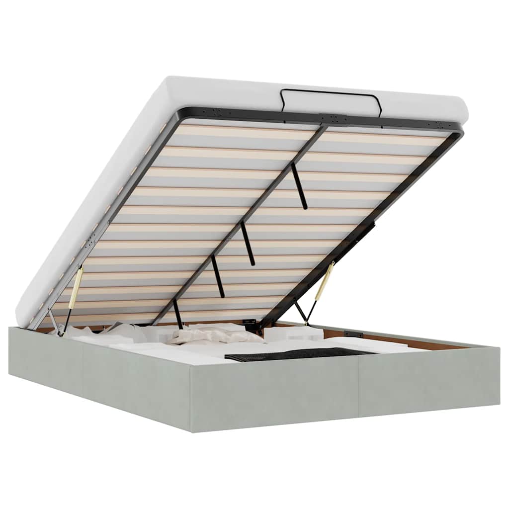 Cadru pat otoman fără saltea Gri deschis 140x190 cm catifea GartenMobel Dekor