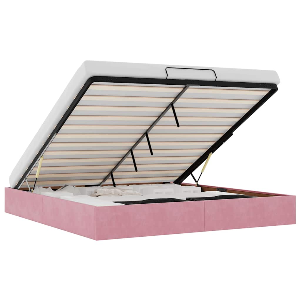 Cadru pat otoman fără saltea roz 200x200 cm catifea GartenMobel Dekor