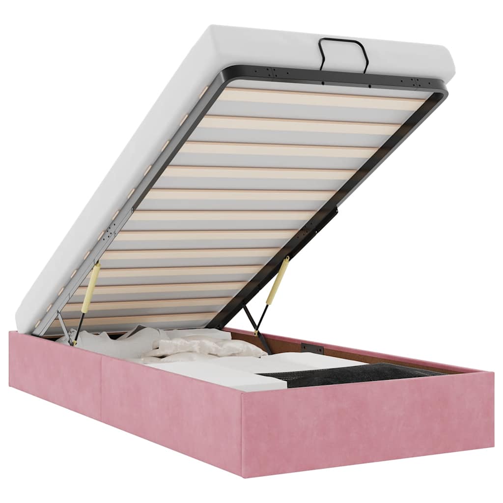 Cadru pat otoman fără saltea roz 80x200 cm catifea GartenMobel Dekor