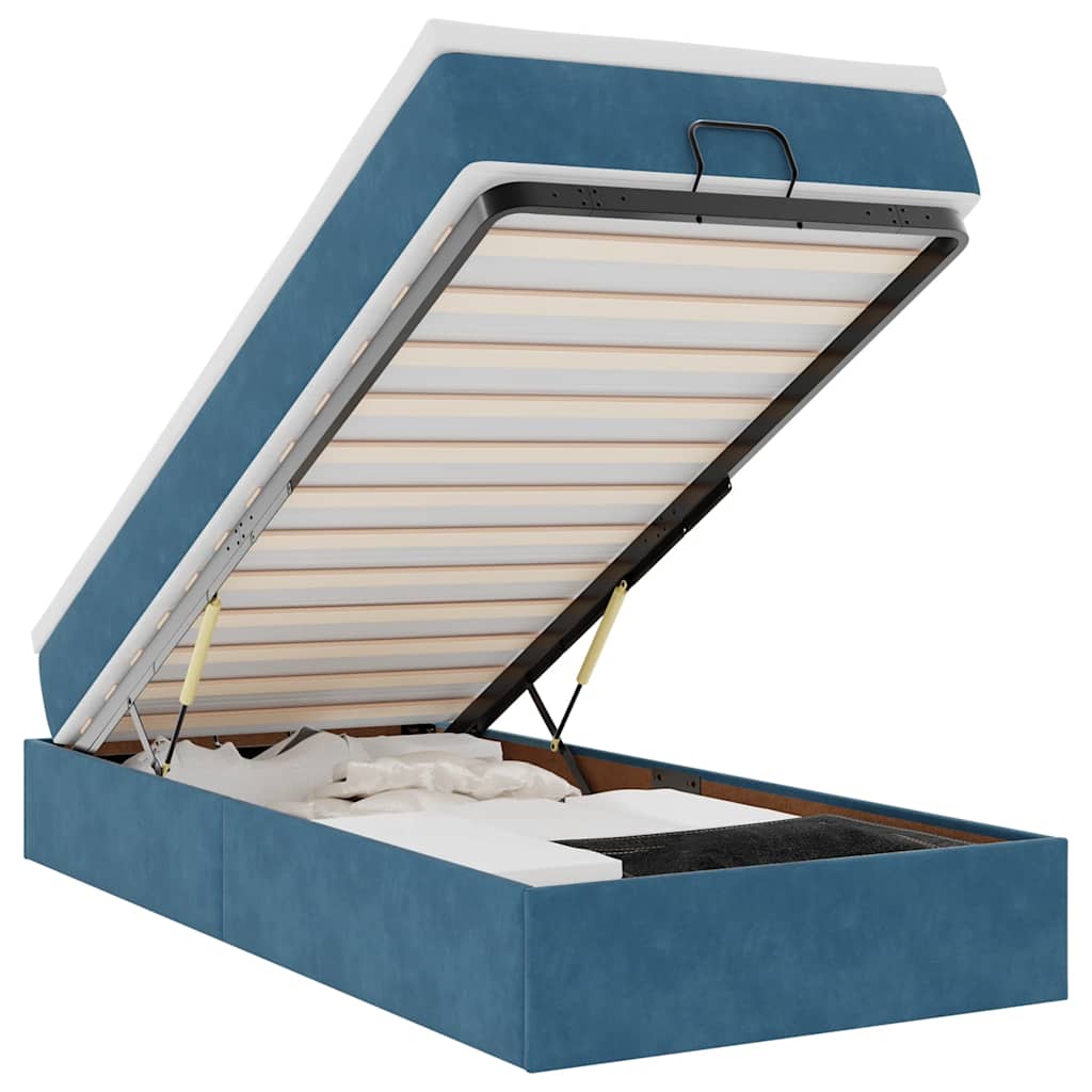 Cadru de pat otoman cu saltea, catifea albastru închis 90x190cm GartenMobel Dekor