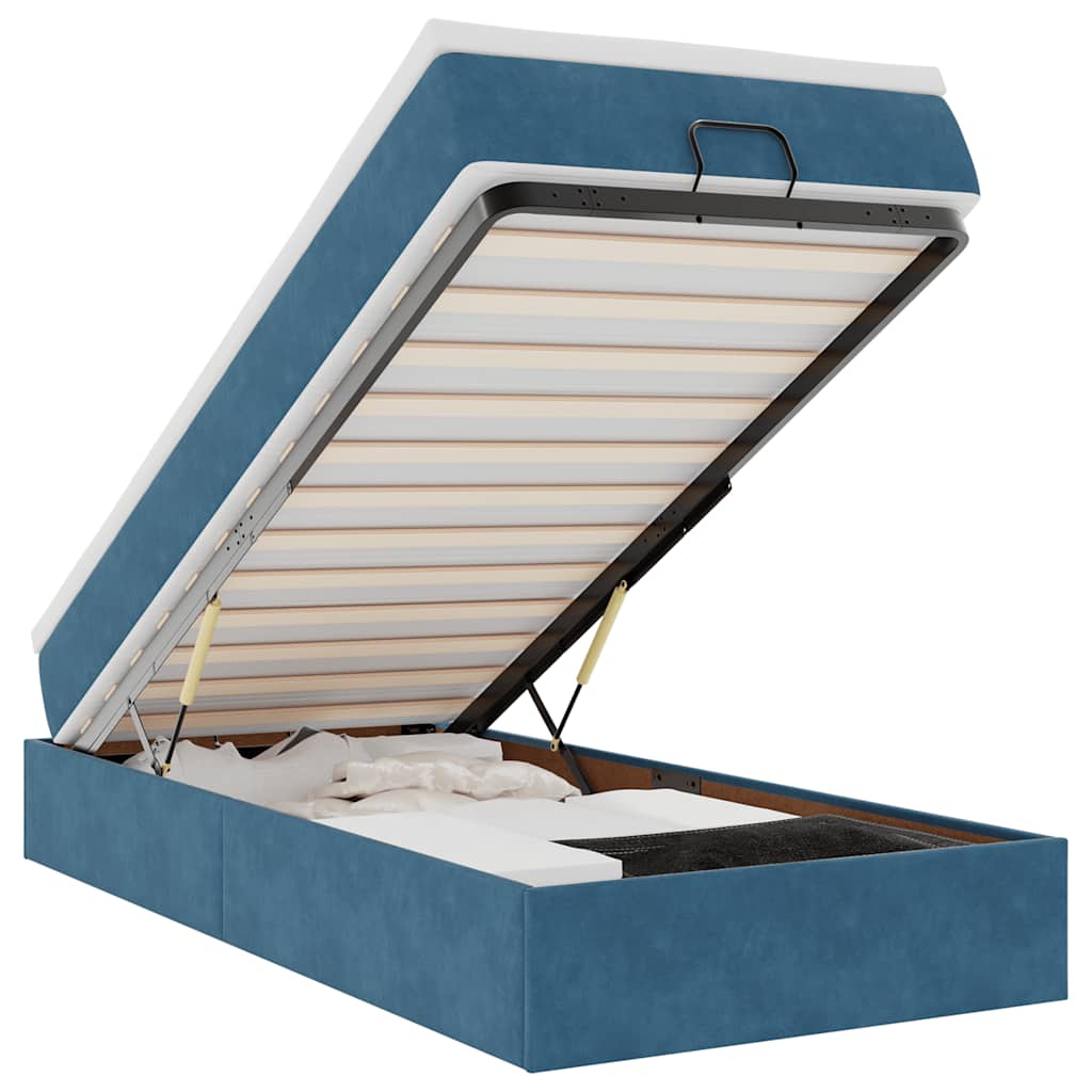 Cadru de pat otoman cu saltea Albastru închis 80x200cm catifea GartenMobel Dekor