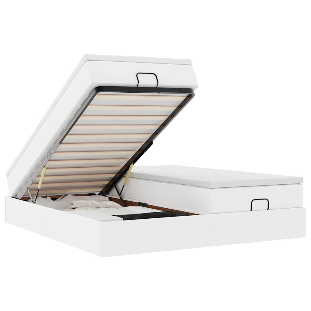 Cadru de pat otoman cu saltea alb 160x200cm piele artificială GartenMobel Dekor