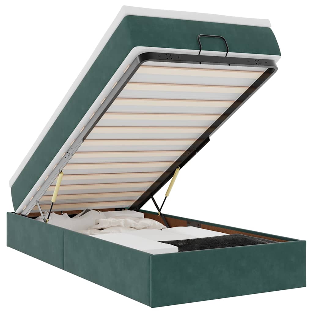 Cadru de pat otoman cu saltea verde închis 80x200cm catifea GartenMobel Dekor