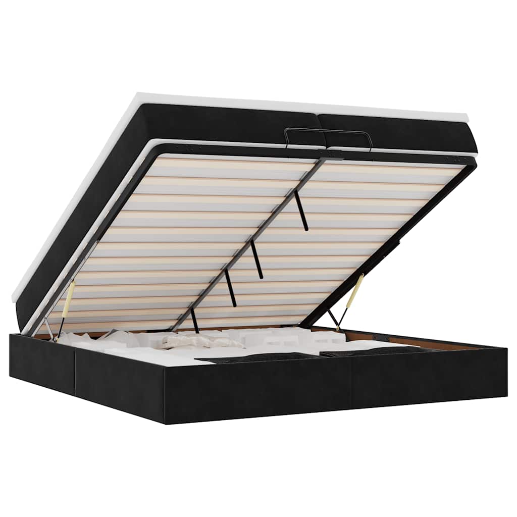 Cadru de pat otoman cu saltele, catifea neagră 200x200cm GartenMobel Dekor