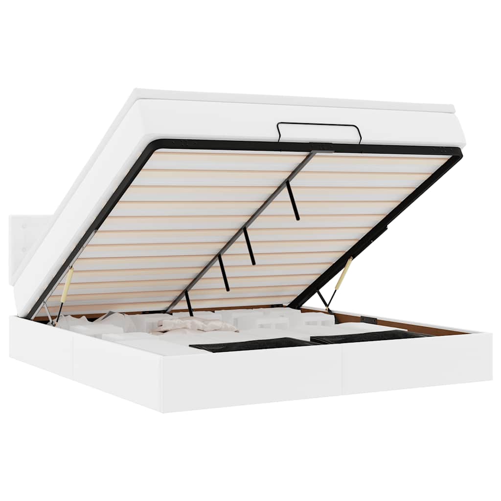 Cadru de pat otoman cu saltele alb 180x200cm piele artificială GartenMobel Dekor