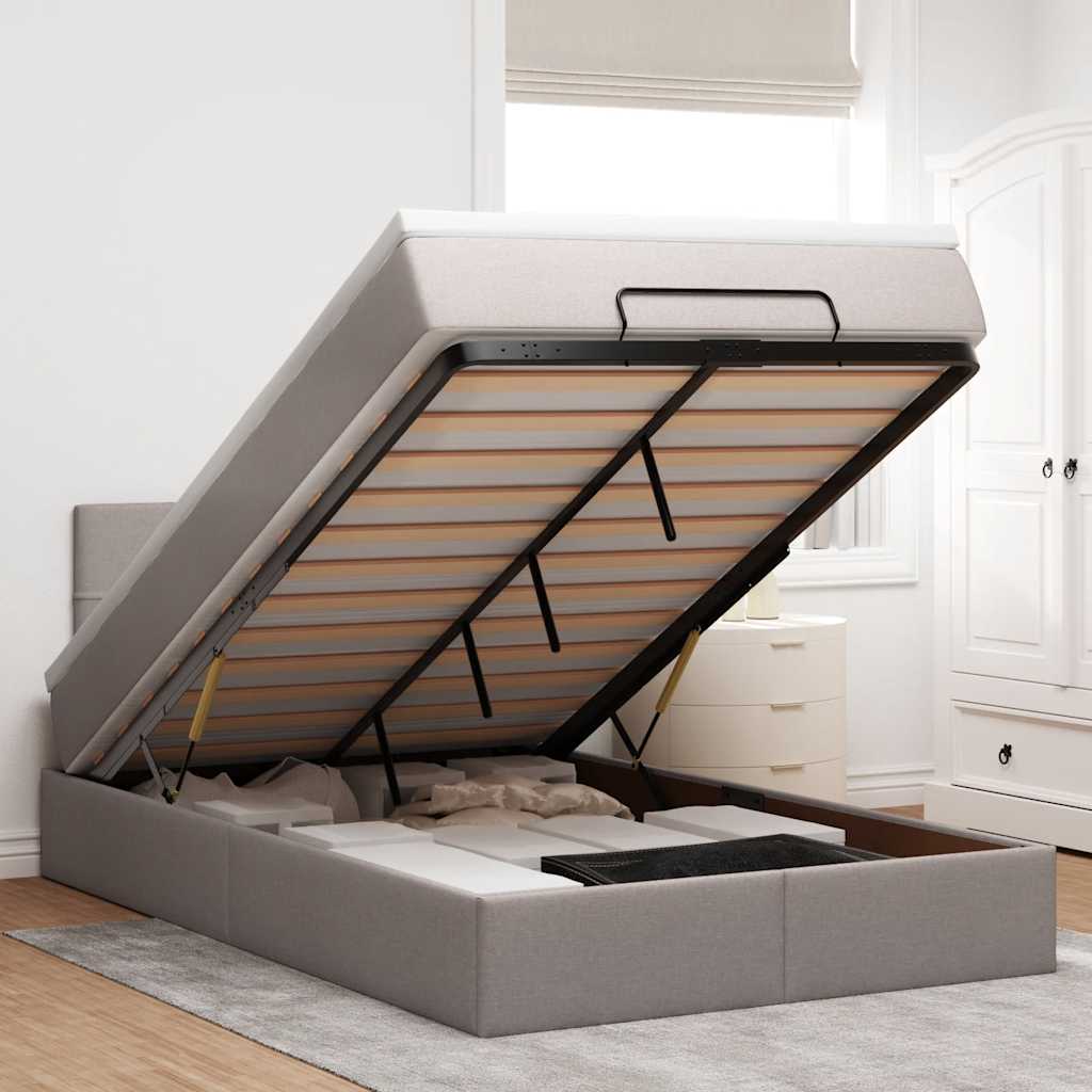 Cadru de pat otoman cu saltea Taupe 120x200cm Material GartenMobel Dekor