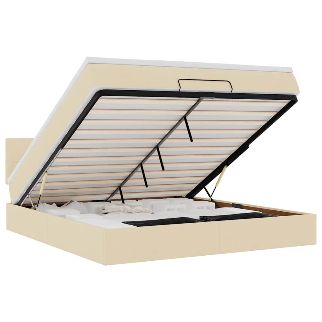 Cadru de pat otoman cu saltea crem 180x200cm stofa GartenMobel Dekor