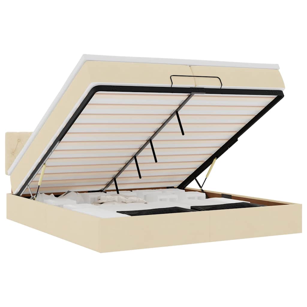 Cadru de pat otoman cu saltea crem 200x200 cm stofa GartenMobel Dekor