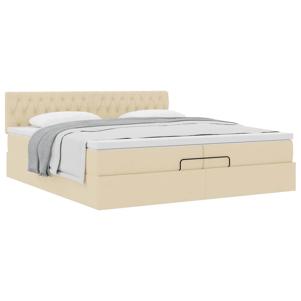 Cadru de pat otoman cu saltea crem 200x200 cm stofa GartenMobel Dekor