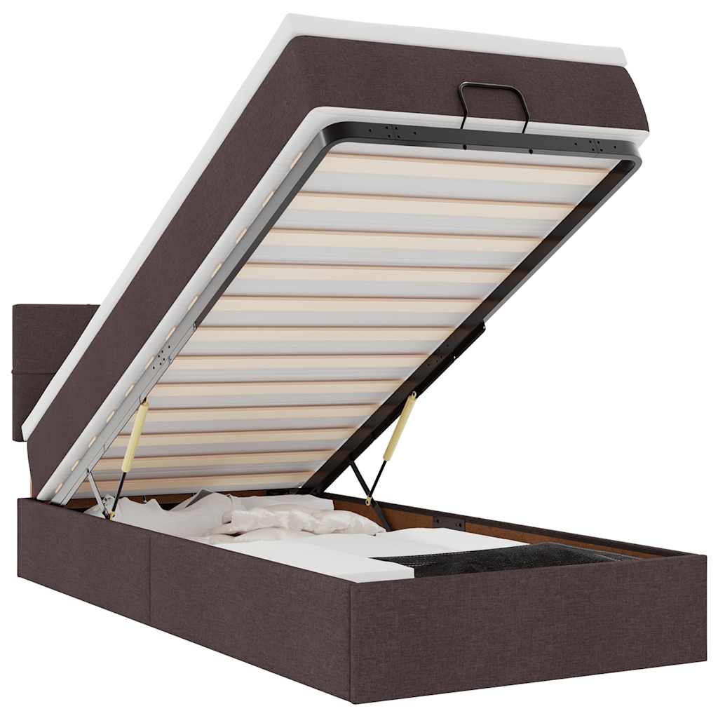 Cadru de pat otoman cu saltele țesătură maro închis 80x200cm GartenMobel Dekor