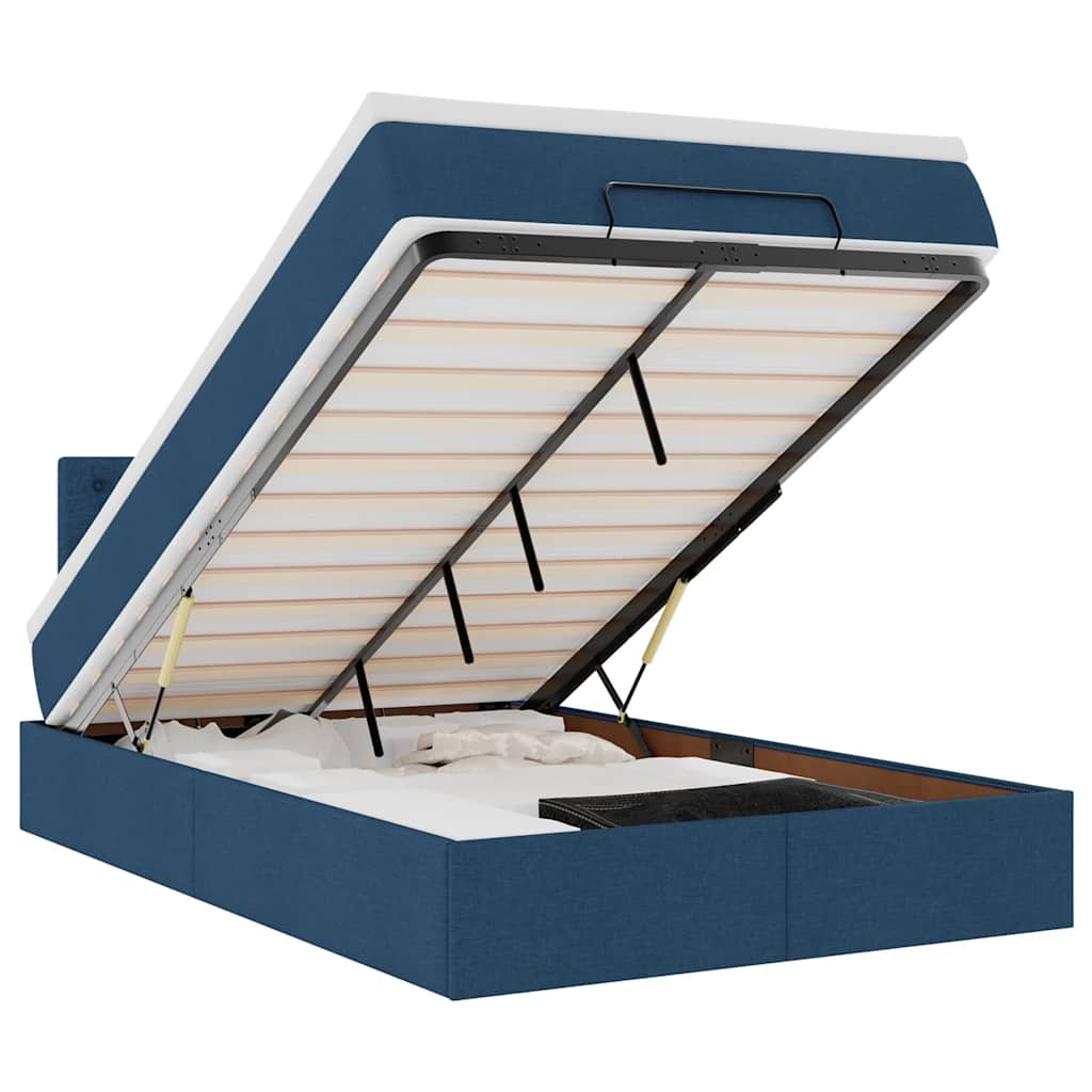 Cadru de pat otoman cu saltea 120x190 cm țesătură albastră GartenMobel Dekor
