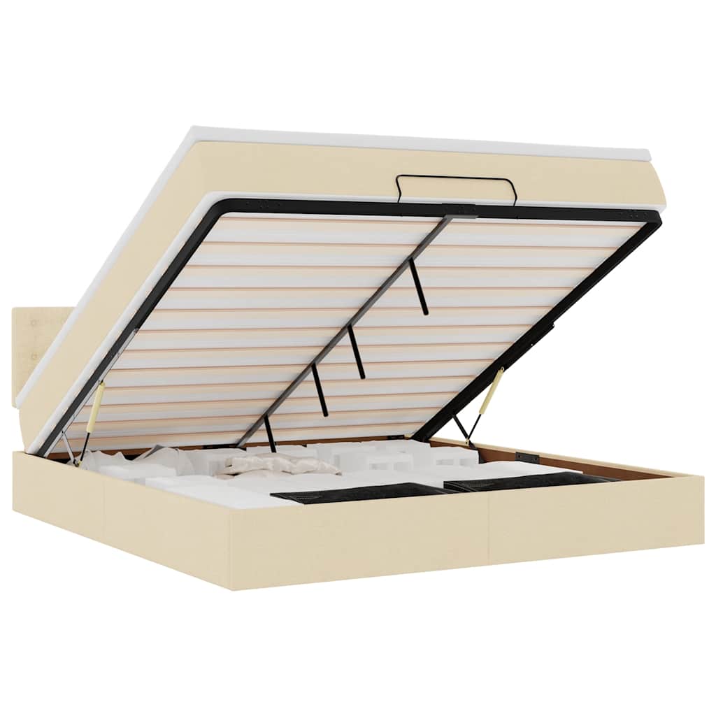 Cadru de pat otoman cu saltea crem 180x200cm stofa GartenMobel Dekor