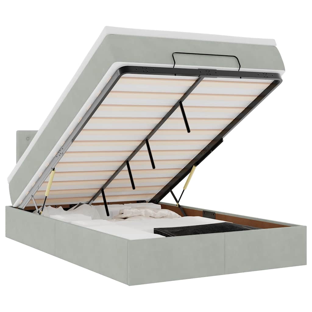 Pat otoman cu saltea Gri deschis 120x190 cm catifea GartenMobel Dekor