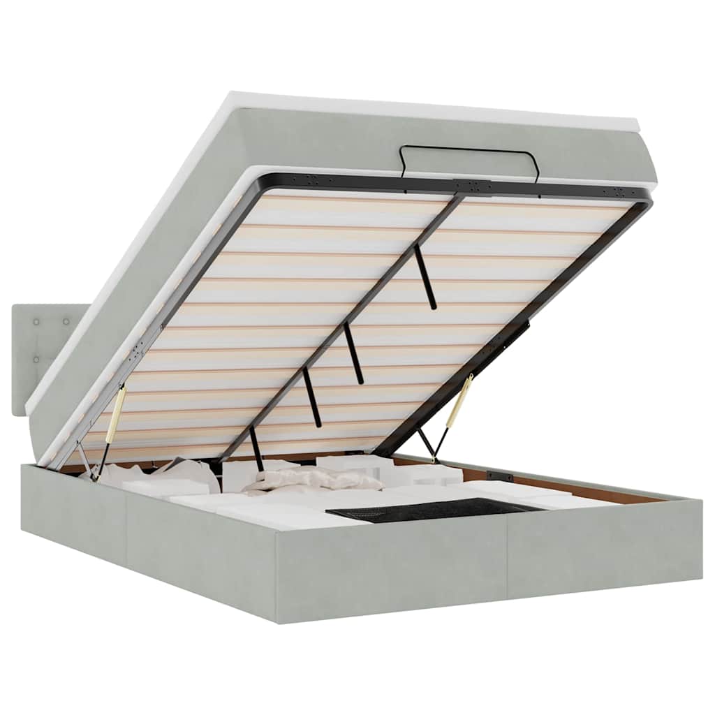 Cadru de pat otoman cu saltea Gri deschis 140x190cm catifea GartenMobel Dekor