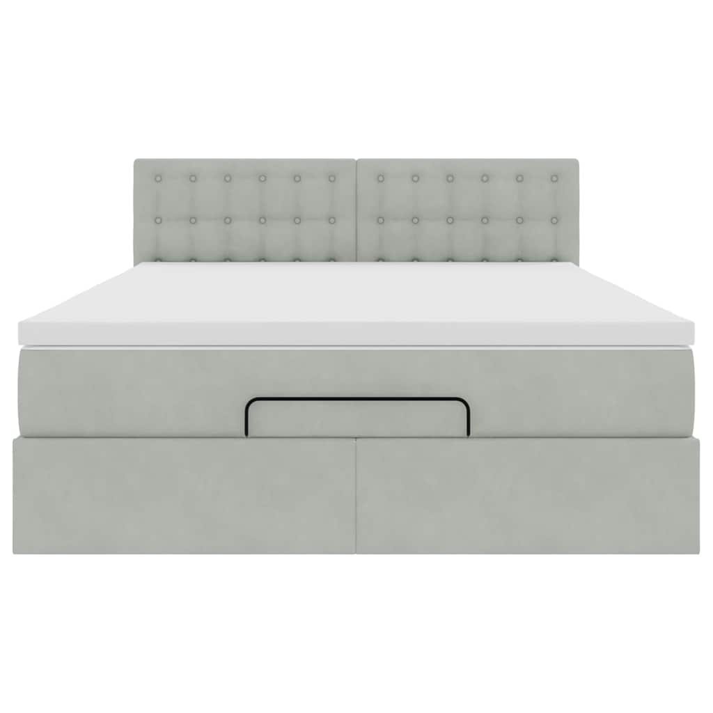 Cadru de pat otoman cu saltea Gri deschis 140x190cm catifea GartenMobel Dekor