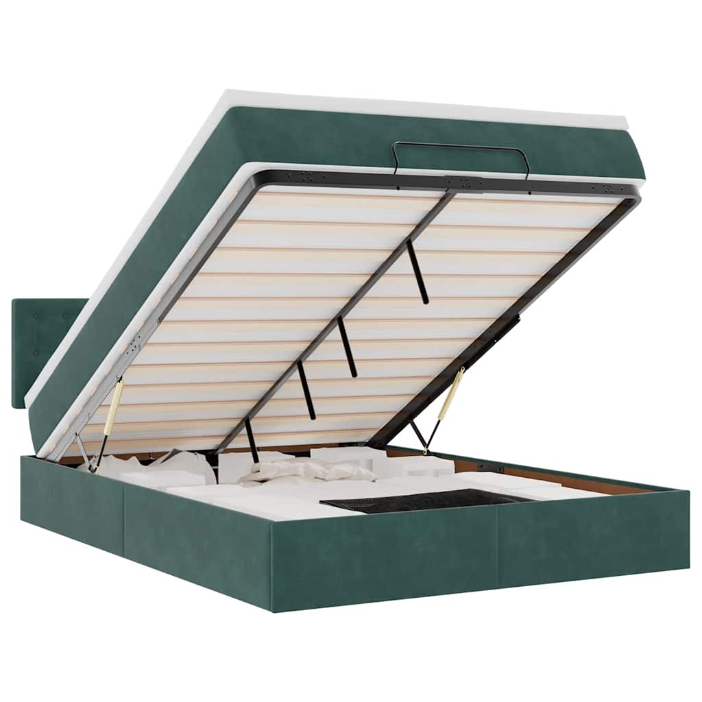 Cadru de pat otoman cu saltea verde închis 140x190cm catifea GartenMobel Dekor
