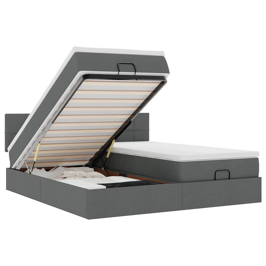 Cadru de pat otoman cu saltele țesătură gri închis 160x200cm GartenMobel Dekor