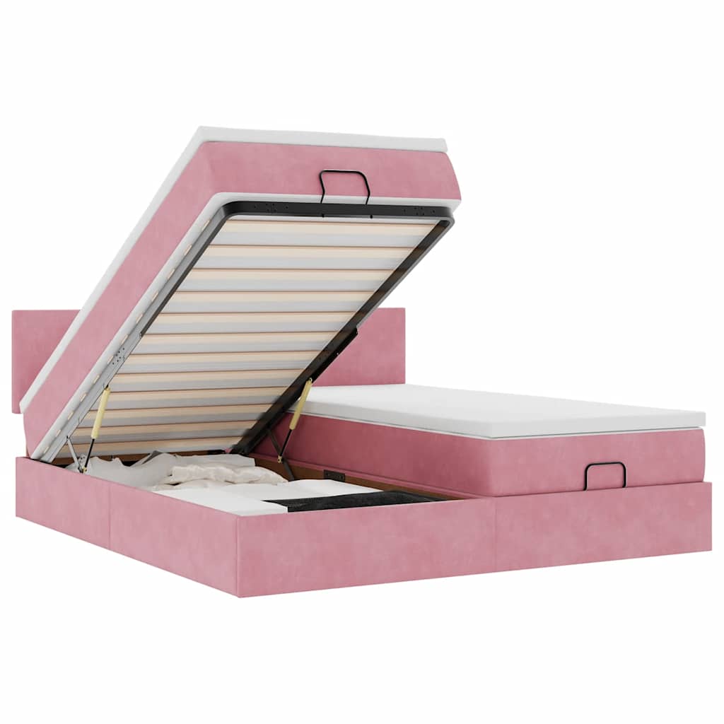 Cadru de pat otoman cu saltele Roz 160x200cm catifea GartenMobel Dekor