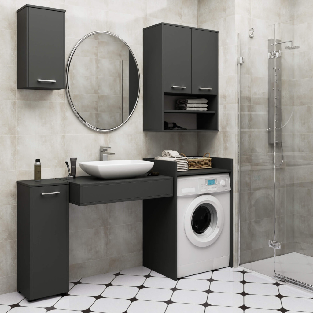 Masca pentru masina de spalat cu polita, PAL laminat, 64x50x98 cm, gri grafit Household NewTrend