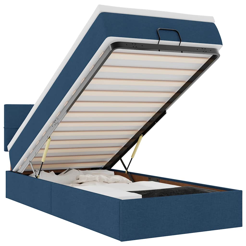 Cadru de pat otoman cu saltea țesătură albastră 80x200cm GartenMobel Dekor