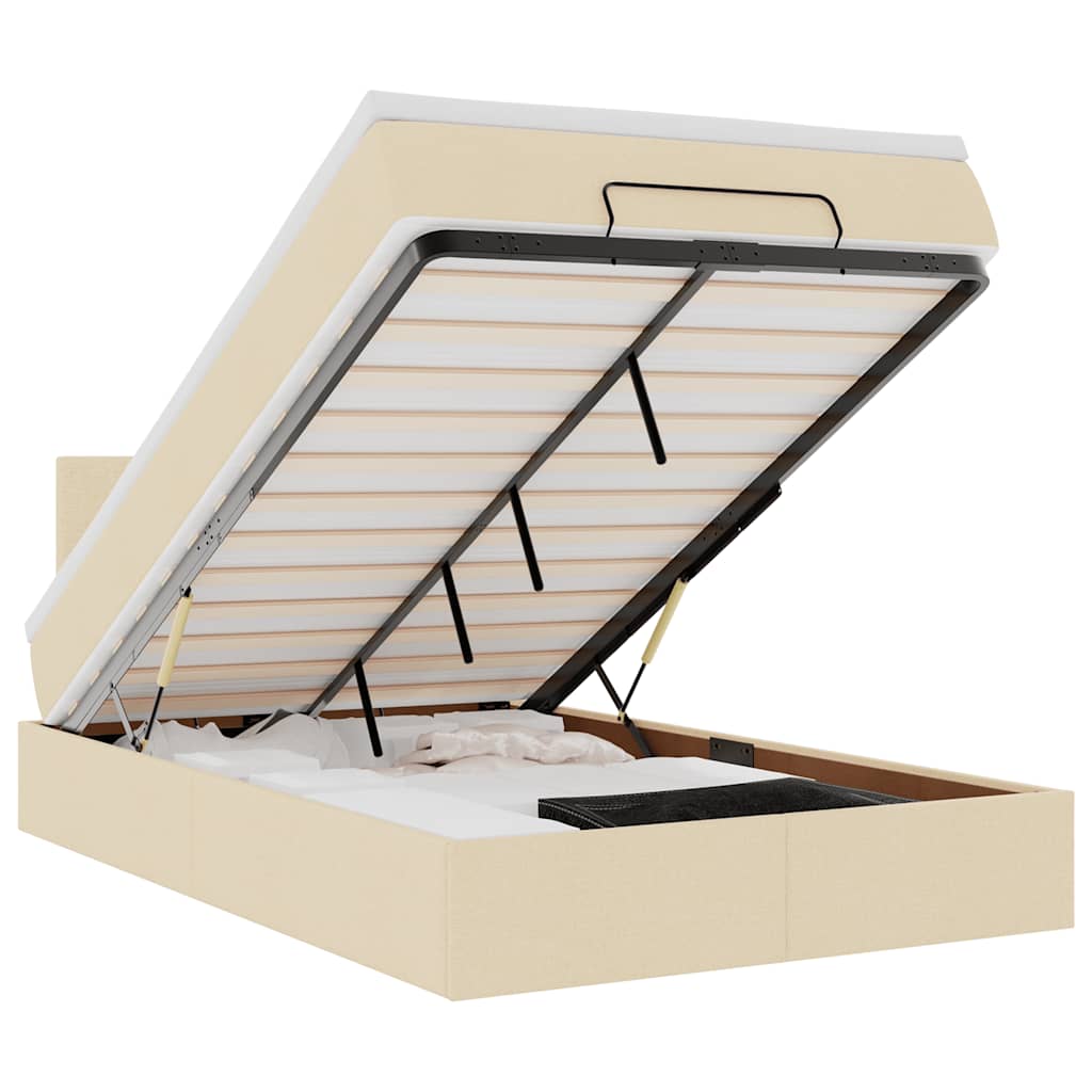 Cadru de pat otoman cu saltea crem 120x200cm stofa GartenMobel Dekor