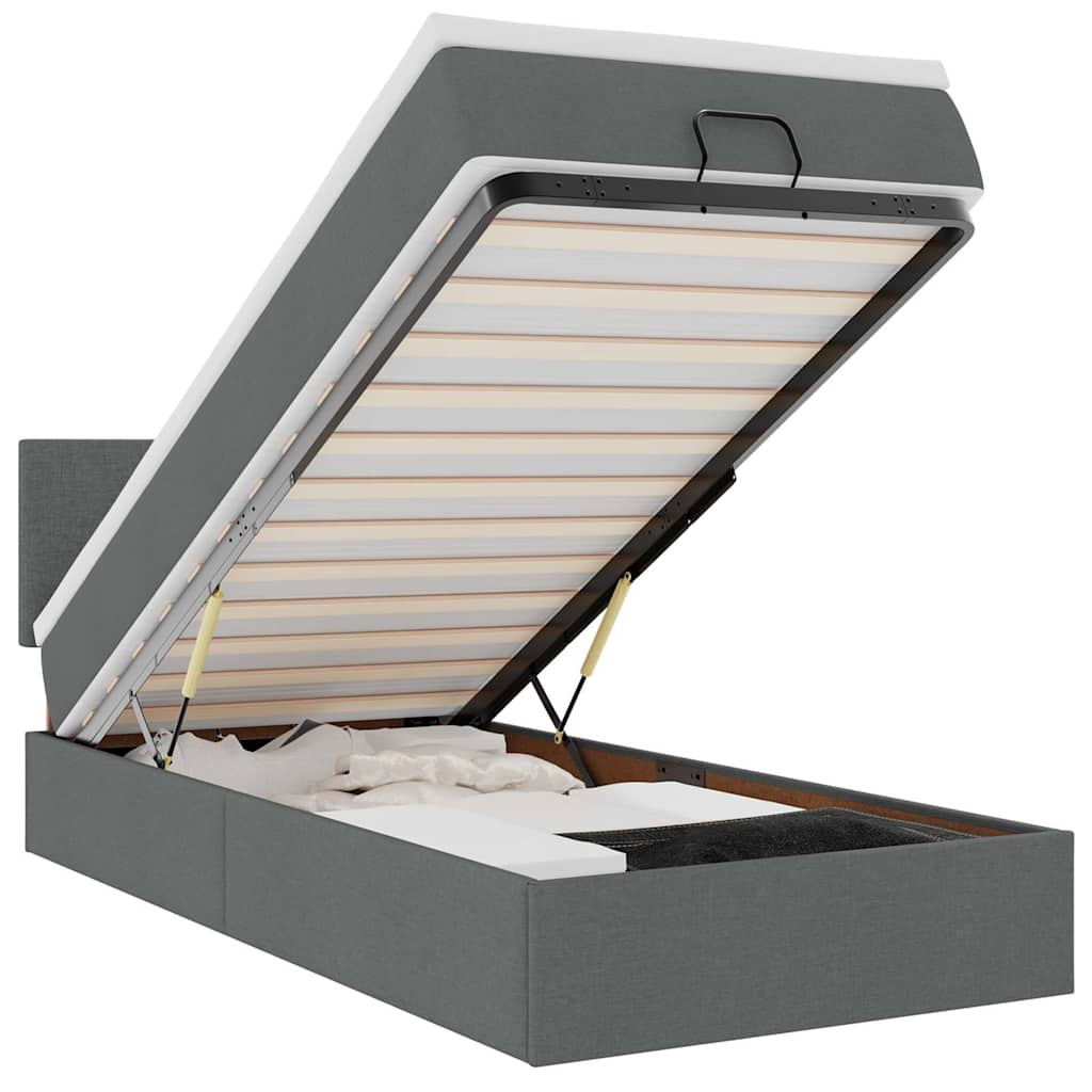 Cadru de pat otoman cu saltele Gri închis 90x190cm țesătură GartenMobel Dekor