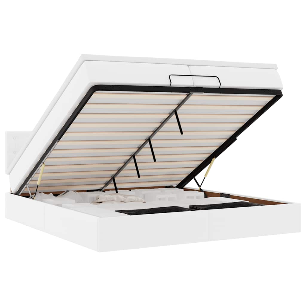 Cadru pat otoman cu saltea alb pur 200x200cm piele artificială GartenMobel Dekor