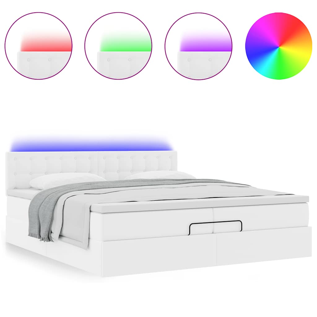 Cadru pat otoman cu saltea alb pur 200x200cm piele artificială GartenMobel Dekor