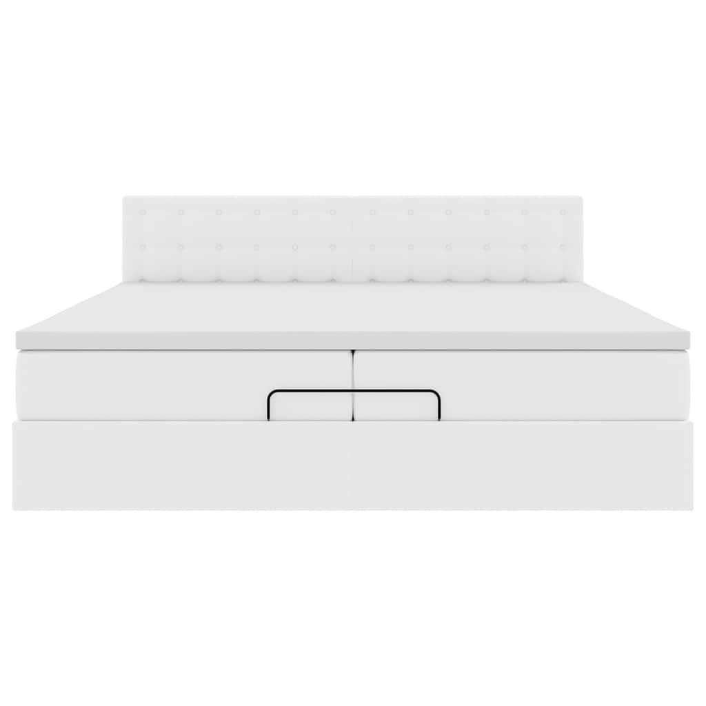 Cadru pat otoman cu saltea alb pur 200x200cm piele artificială GartenMobel Dekor
