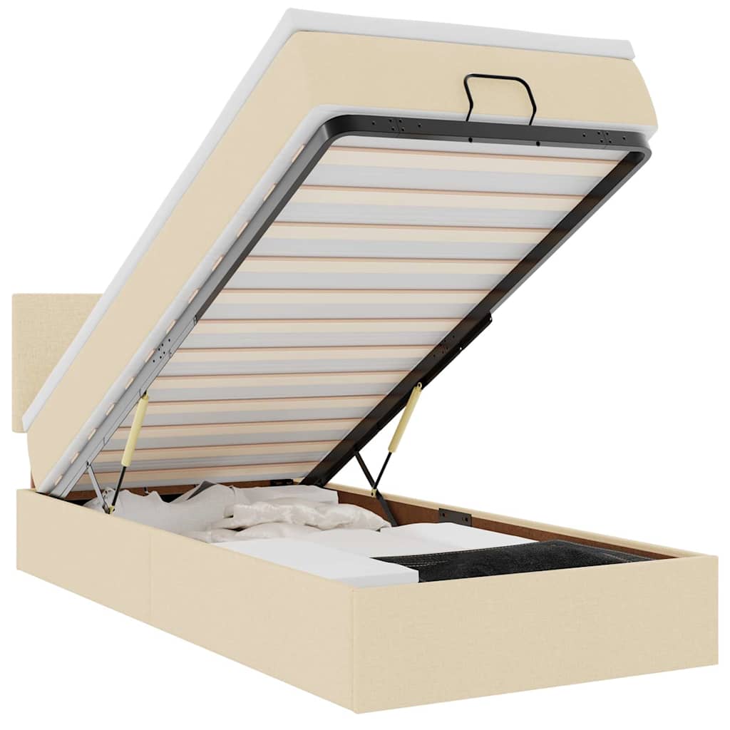 Pat otoman cu saltea și LED-uri, crem, 90x200 cm, textil GartenMobel Dekor